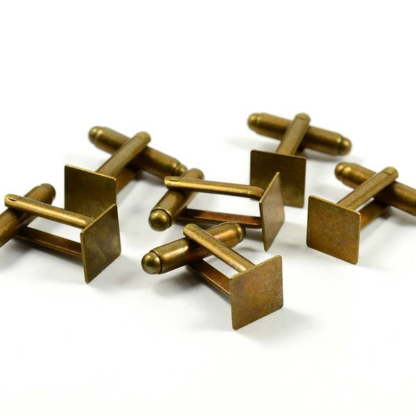 4 Pcs. (2 Pairs )  Antique Brass  9x9 mm Square Blanks Men Cufflink