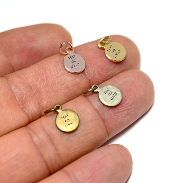 Custom Tag Laser Engraved Jewelry Charms  , Brand Logo Charms , 0.8x8 mm Round  Charms  , Jewelry Tag    LSR12