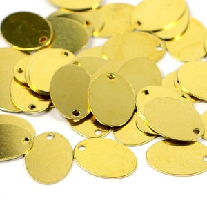 50 Pcs. Raw Brass 10x14 mm Oval 1 Hole Stamping Tag Findings  H0328