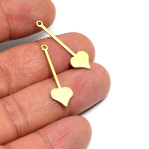 Brass Heart Stick Charms, Raw Brass Heart Pendant, 0.8x9.5x30 mm , Findings   MF314