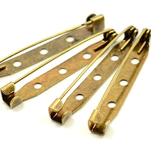 20 pcs. Antique Brass 40 mm Brooch Pin Back Findings