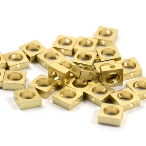 15 Pcs. Solid Brass 6x6 mm Square  Bar  , Hole Size 4 mm , 1.3 mm Side  Hole   Z23