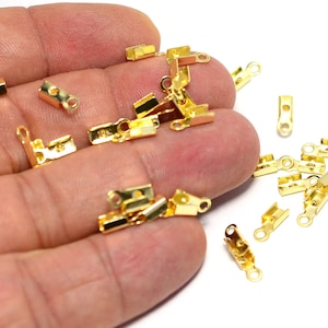 Polished Gold Plated Fold  Cord Ends ,4.5x10mm Finished Connectors ( cord for 4 mm)    ,  G207