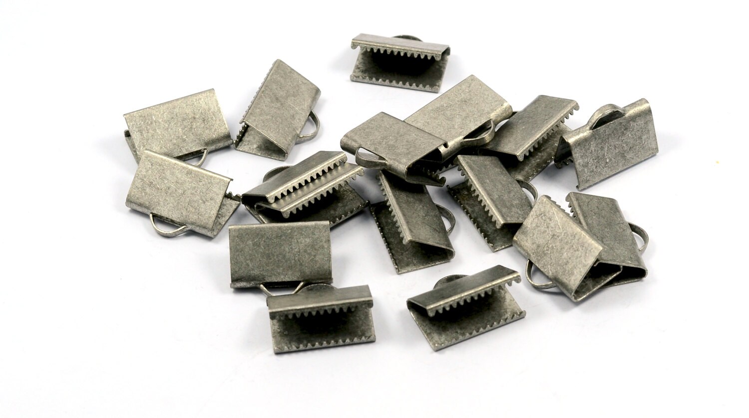 10 Pcs. Antique Silver 10x15 mm Ribbon Crimp End Finished Connectors
