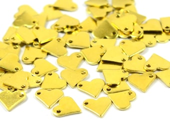 50 Pcs. Raw Brass 9x10 mm Heart Brass Charms 1 Hole ,0.8 mm Thick   (20 ga )  H0362