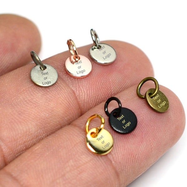 Charms per gioielli incisi al laser a tag personalizzato, ciondoli con logo del marchio, ciondoli rotondi da 0,8x6 mm, etichetta di gioielli L15