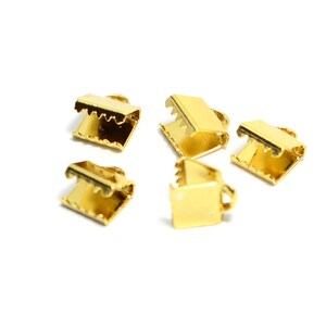 Polished Gold Plated Ribbon Crimps , 7 mm Ribbon Crimps End Connectors , Connectors