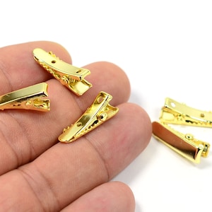 24K Polished Gold Plated Alligator Clips  - 6x22 mm Hair Clips  - Jewelry Supplies   G172