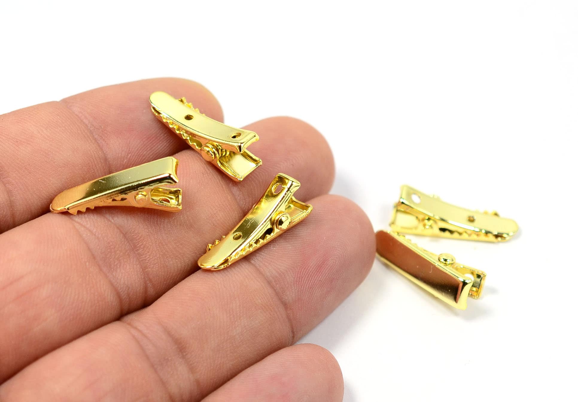 24K ポリッシュ ゴールド メッキ ワニ口クリップ - 6 x 22 mm ヘア