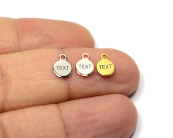 Custom Tag Laser Engraved Jewelry Charms , Brand Logo Charms , 6 mm (0.8 mm Thickness ) Round Charms , Jewelry Tag  L33