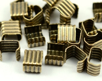 48 Pieces Antique  Brass 7x8 mm Brass Fold Over Crimp Head, Leather Loop Findings