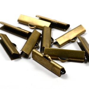 10  Pcs. Antique Brass 6x25 mm Ribbon Crimp and Finished   Connectors