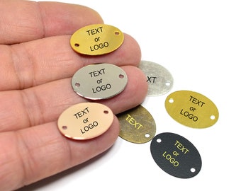 Custom Clothing Metal Tag , Custom Laser Engraved Tag With 2 Holes  , Bag Metal Label , Custom Clothing Labels ,16x22  mm , L92