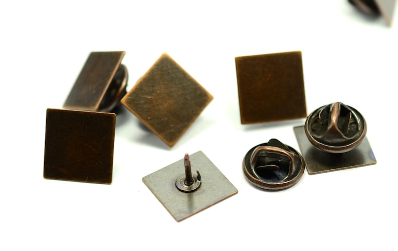 120 Pieces Antique Copper 13x13 mm Square Glue Pad Tie Tacks Clutch Pin