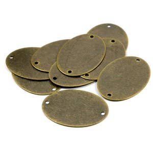 20 Pcs. Antique  Brass 23x32 mm Oval 2 Hole Stamping Blanks Findings   AB264