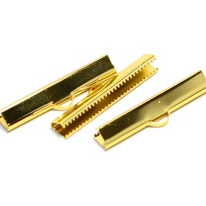 Polished Gold Plated Ribbon Crimps , 6x35 mm Ribbon Crimps End Connectors , Connectors