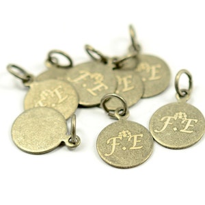 150 pcs. Antique  Silver  10 mm Custom Jewelry Tag  Laser Engraved Logo Round Disc Branding Tag
