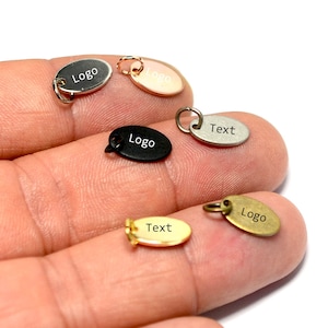 Ciondoli per gioielli incisi al laser con etichetta personalizzata, ciondoli con logo del marchio, ciondoli ovali da 0,8x7x11 mm, etichetta per gioielli LSR13
