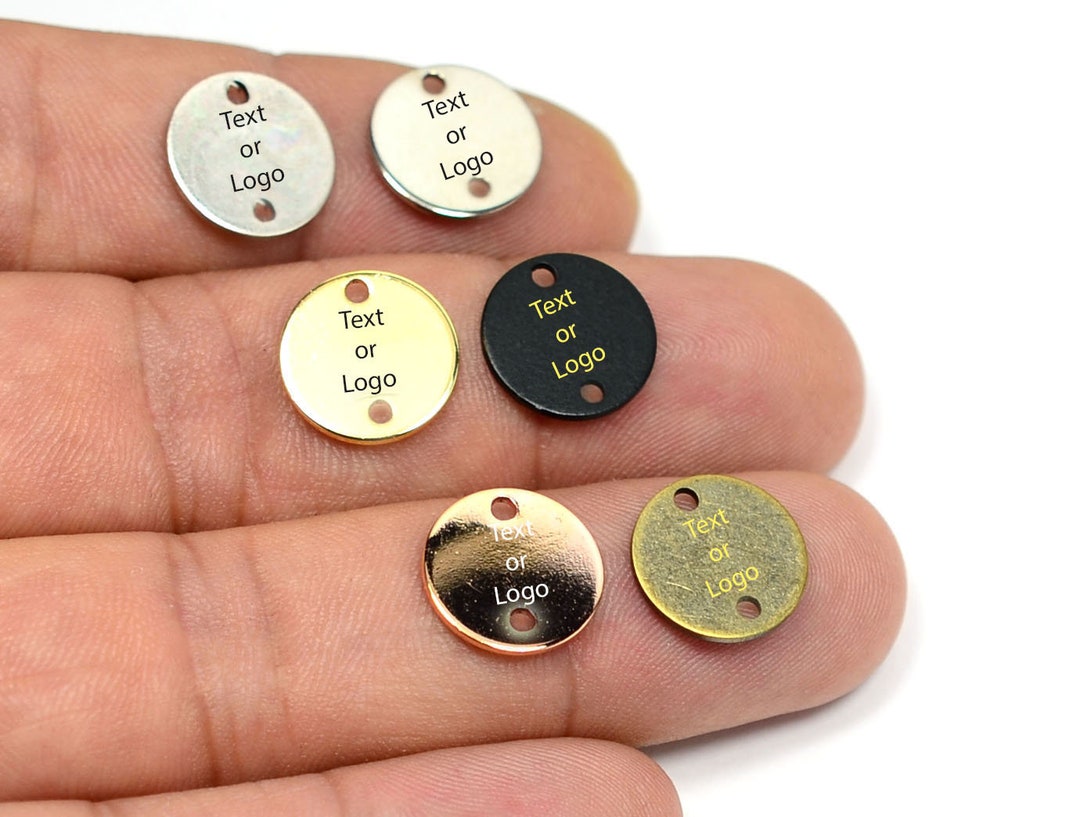 Custom Laser Engraved Charms , Round Jewelry Tag With 2 Holes , 12 Mm X