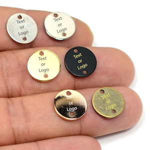 Custom Laser Engraved Charms , Round Jewelry Tag With 2 Holes  , 12 mm x 0.8 mm , Customized Logo Tag , L87