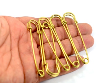3 pcs. Raw Brass 75 mm Safety Pin Findings