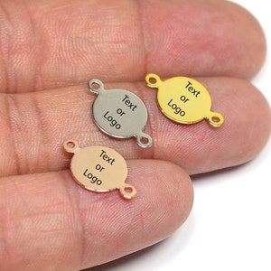 Custom Tag Laser Engraved Jewelry Charms , Personalized    Charms  ,  10 mm Round Charms  With 2 Loops , Findings , Bracelet Charms   L55