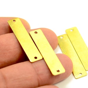 15 Pcs . Raw Brass 8x30 mm Rectangular (5/16&quot; x 1 11/64&quot; ) Stamping Blanks 2 Hole 0.8 mm Thick (22 Gauge )  H0519