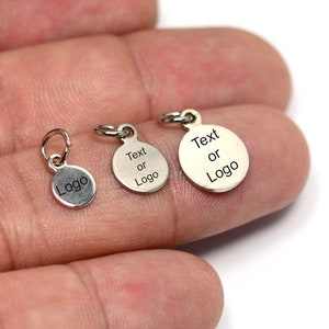 Custom Tag Laser Engraved Jewelry Charms , Brand Logo Charms , 6 mm / 8 mm / 10 mm Round Charms , Jewelry Tag L33