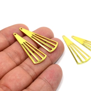 Brass Fan Shape Blanks , 10 Pcs. Raw Brass 0,.8x13.5x37 mm 1 Hole Connectors, Tag , Earring Tag
