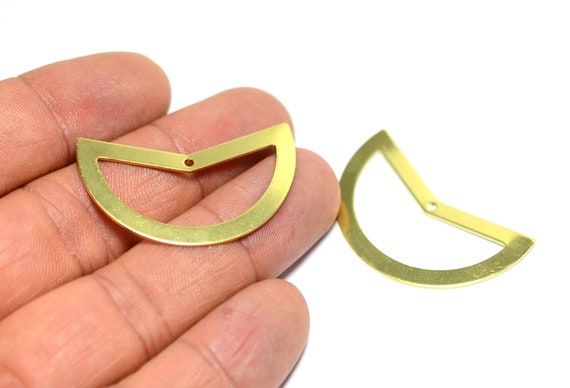 Raw Brass Half Circle Charms , 0.8x21x38 Mm Raw Brass 1 Hole