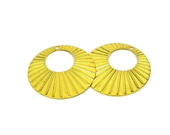 10 Pcs. Raw Brass 32 mm Round Textured 1 Hole Charms, Connector, Blanks