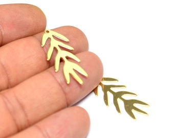 Brass Leaf Charms  , Raw Brass Leaf Findings  ,0.8x13x30 mm , Brass Findings  MF233