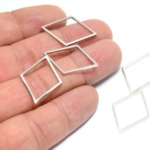 Rhodium Plated Rhombus Rings , 1x20x27   mm Geometric Ring Charms , Connectors  S90