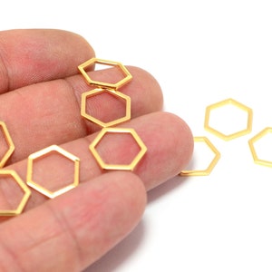 Polished  Gold Plated  Hexagonal Rings  , 1x12  mm Geometric Connectors , Charms   G220
