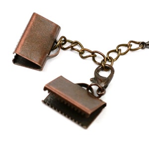 5 Set Antique Copper  10x15 mm Ribbon Crimp End Finished -5 cm Extender Chain Set