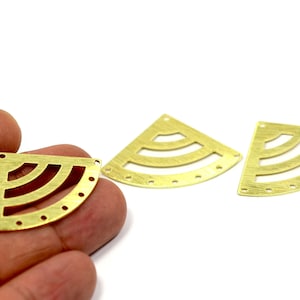 Brass Textured Fan Shape Charm ,50  Pcs. Raw Brass Multi Hole Fan Shape Charms ,(0.8x27x39 mm ), Jewelry Supplies