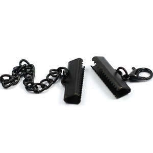 5 セット。ブラックマット 19 mm リボン圧着エンド仕上げコネクタ、延長チェーン付き