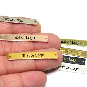 Custom Clothing Metal Tag , Custom Laser Engraved Tag With 2 Holes  , Bag Metal Label , Custom Clothing Labels ,0.8x6x40 mm , L88
