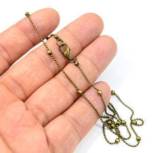Antique Brass Necklace Chain  , Dainty Chain  , Finished Chain  ,1.5mm  Ball Chain , Jewelry Supplies