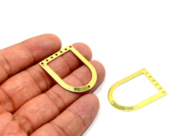 Raw Brass D Shape Ring Charms ,25 Pcs. Raw Brass  Multi Hole 0.8x28x35 mm Charms , Blanks , MF26