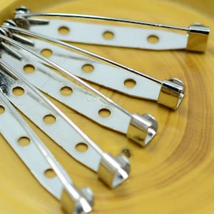 20 Pieces Silver Tone  40 mm ( 25/16&quot; ) Brooch Pin Back  Bar Findings