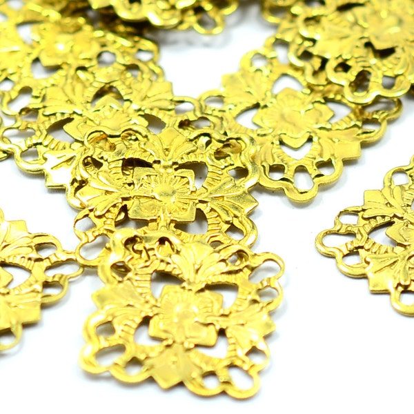 25 Pcs Raw Brass Filigree 15 x 15 mm Square Findings , Connectors ,Brass Findings
