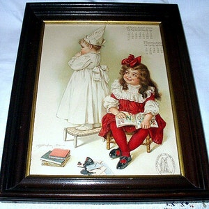 Maud Humphrey Artist School Girls Playing School Original 1903 Antique Walnut Frame Advertisement Equitable Life Insurance Home Picture