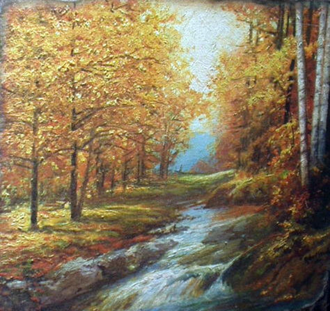 Autumn Leaves Robert Wood Artist Large Oil Painting Dated 1959 | Etsy