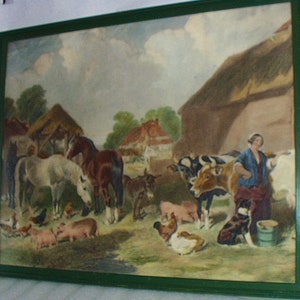 Horses John F Herring Artist Rare Original 1859 Farm Animal Title A Moment Of Rest Antique Hand Color Engraving Etching Lrg Grn Frame