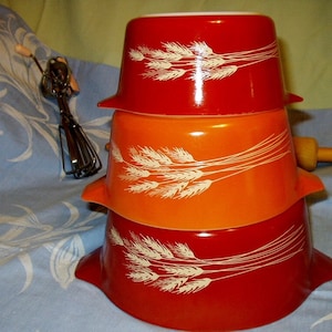 Pyrex Autumn Harvest Wheat Set of 3 Casserole Corning Baking Dishes No Lids