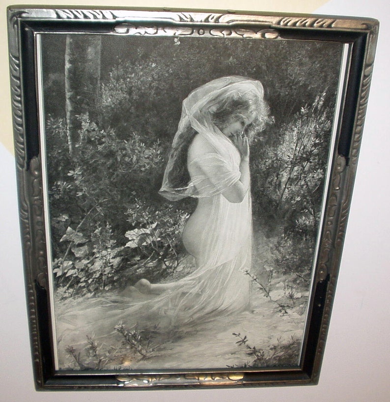Nude Nymph Goddess Gal In Forest Antique 1900 Print Spring 