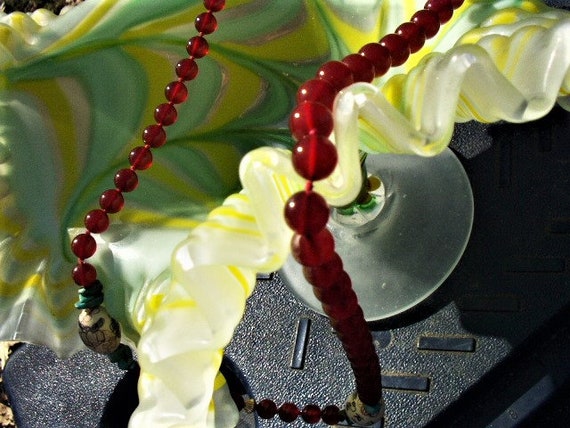 Cherry Red Catalin Beaded Necklace Turquoise Ston… - image 9