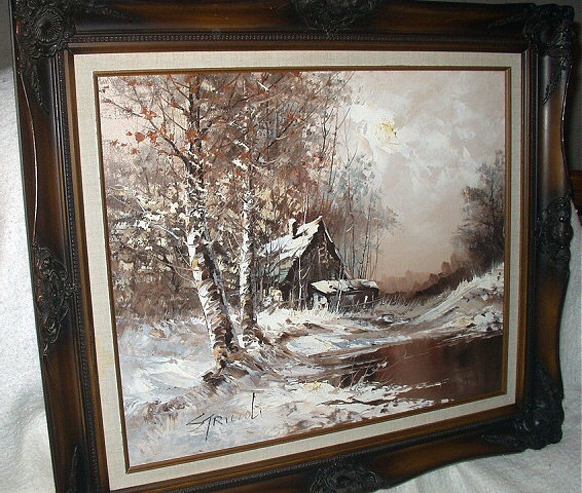 Striccoli Artist Signed Oil Painting Snow Landscape Birch | Etsy