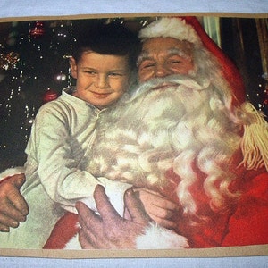 Santa Claus Little Boy On Lap Festive Christmas Tree Vintage Original Calendar Lithograph Print Home Decor Wall Hanging To Frame